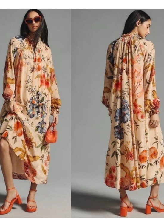 Anthropologie Dresses & Skirts - Anthropologie Siddhartha Bansal Dress Neck-Tie Sequin Maxi in Peach Floral